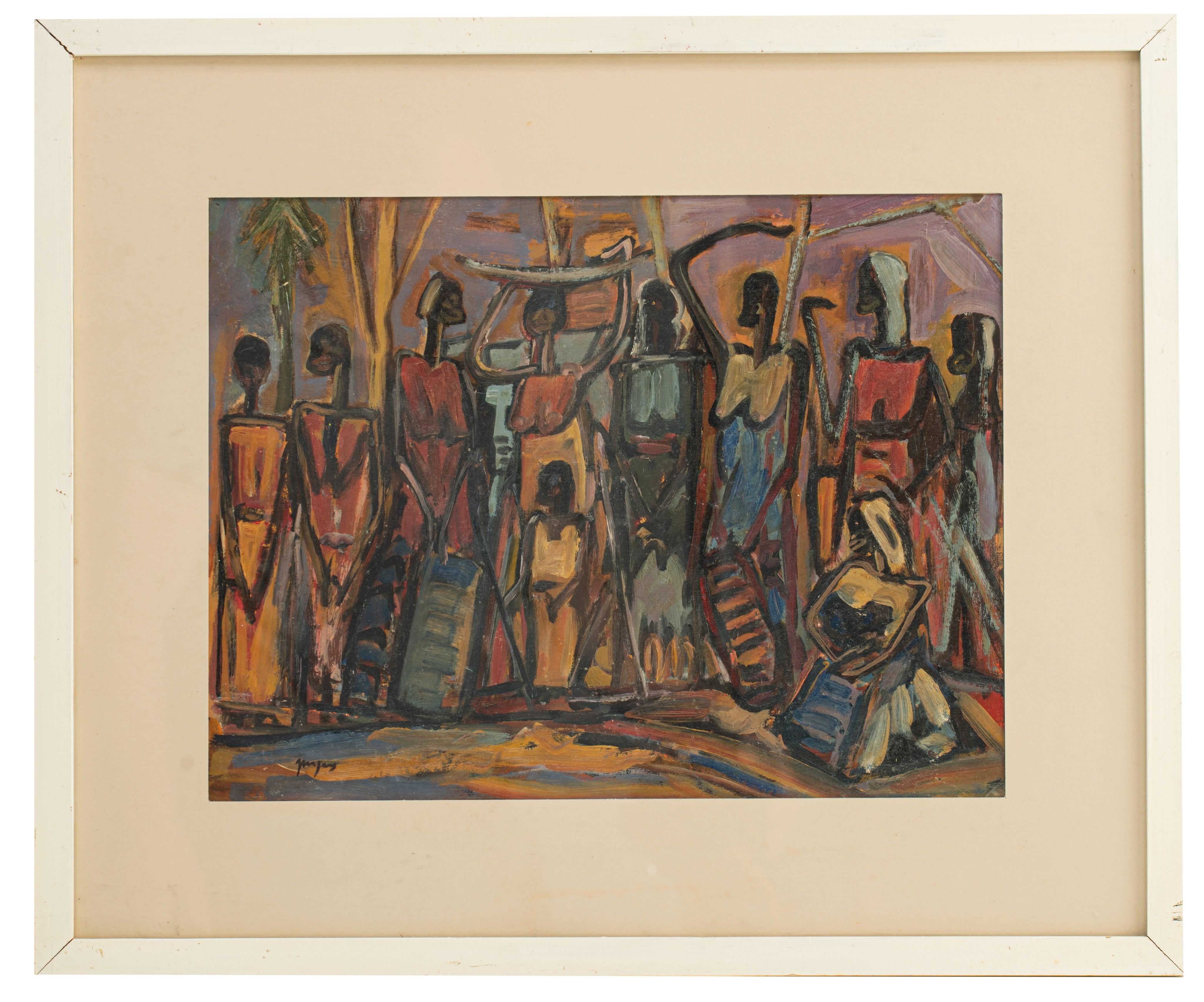 Artwork by Floris Jespers, animated scene in Congo, Made of oil on board