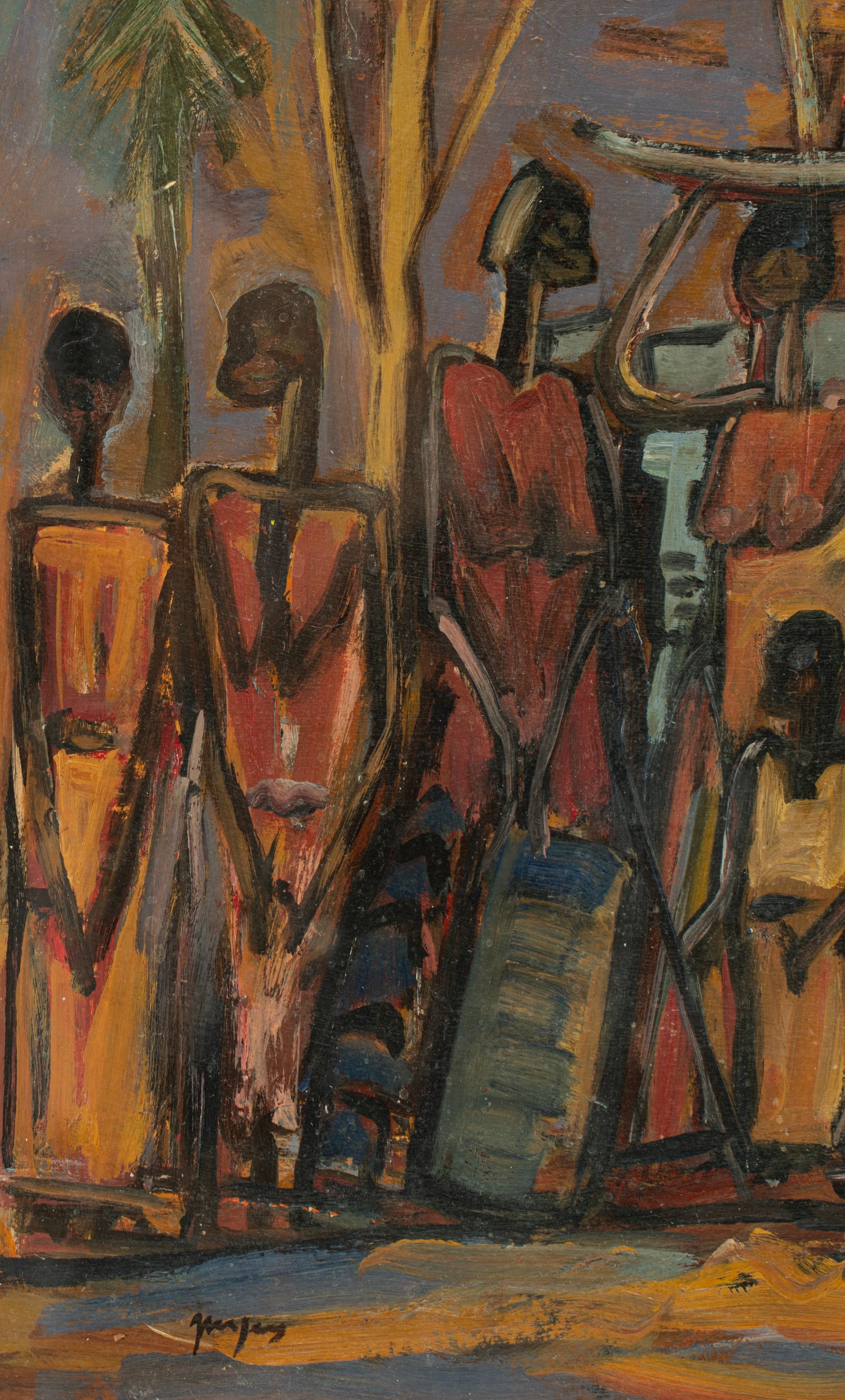 Artwork by Floris Jespers, animated scene in Congo, Made of oil on board