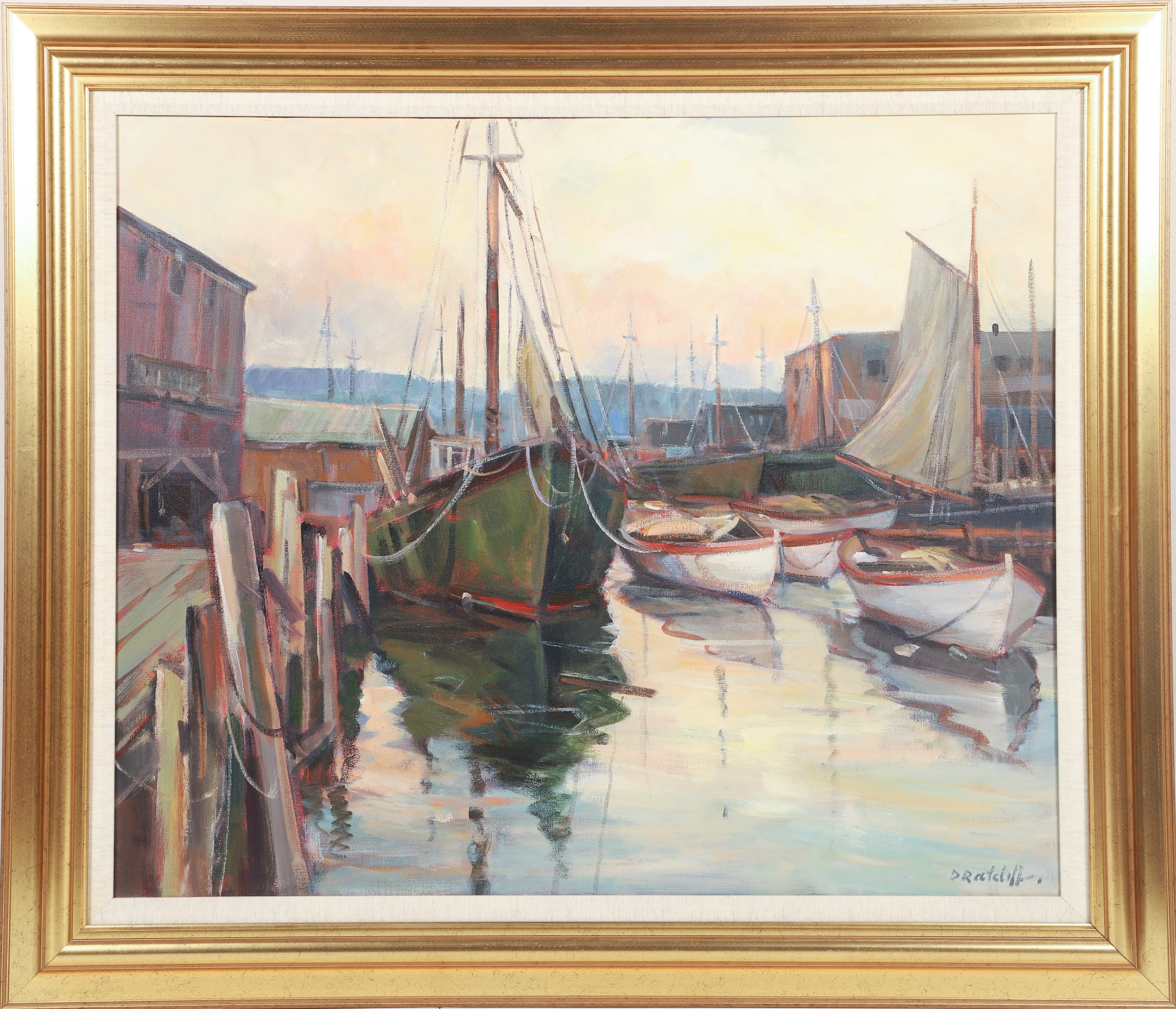 Artwork by Dale Ratcliff, Eventide, Gloucester Harbor, Made of oil on canvas