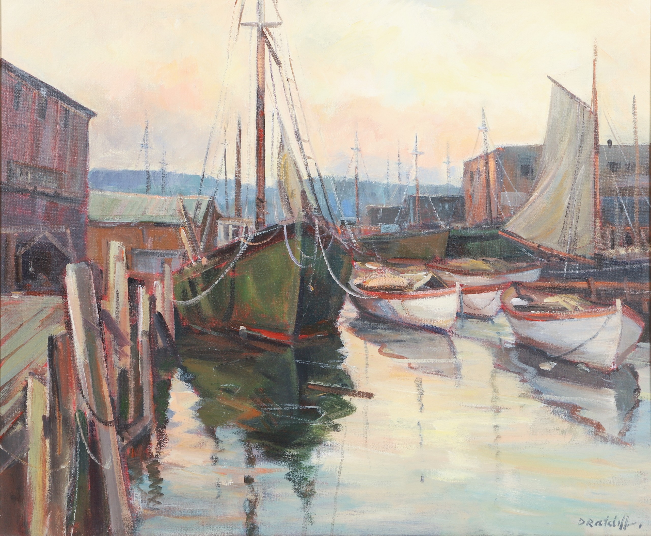 Artwork by Dale Ratcliff, Eventide, Gloucester Harbor, Made of oil on canvas