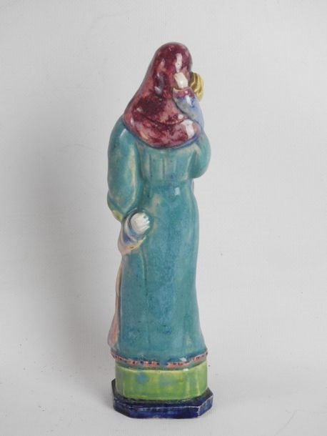 Artwork by Henriette Korner, Subject in polychrome earthenware representing the Virgin with the two children, Made of polychrome earthenware