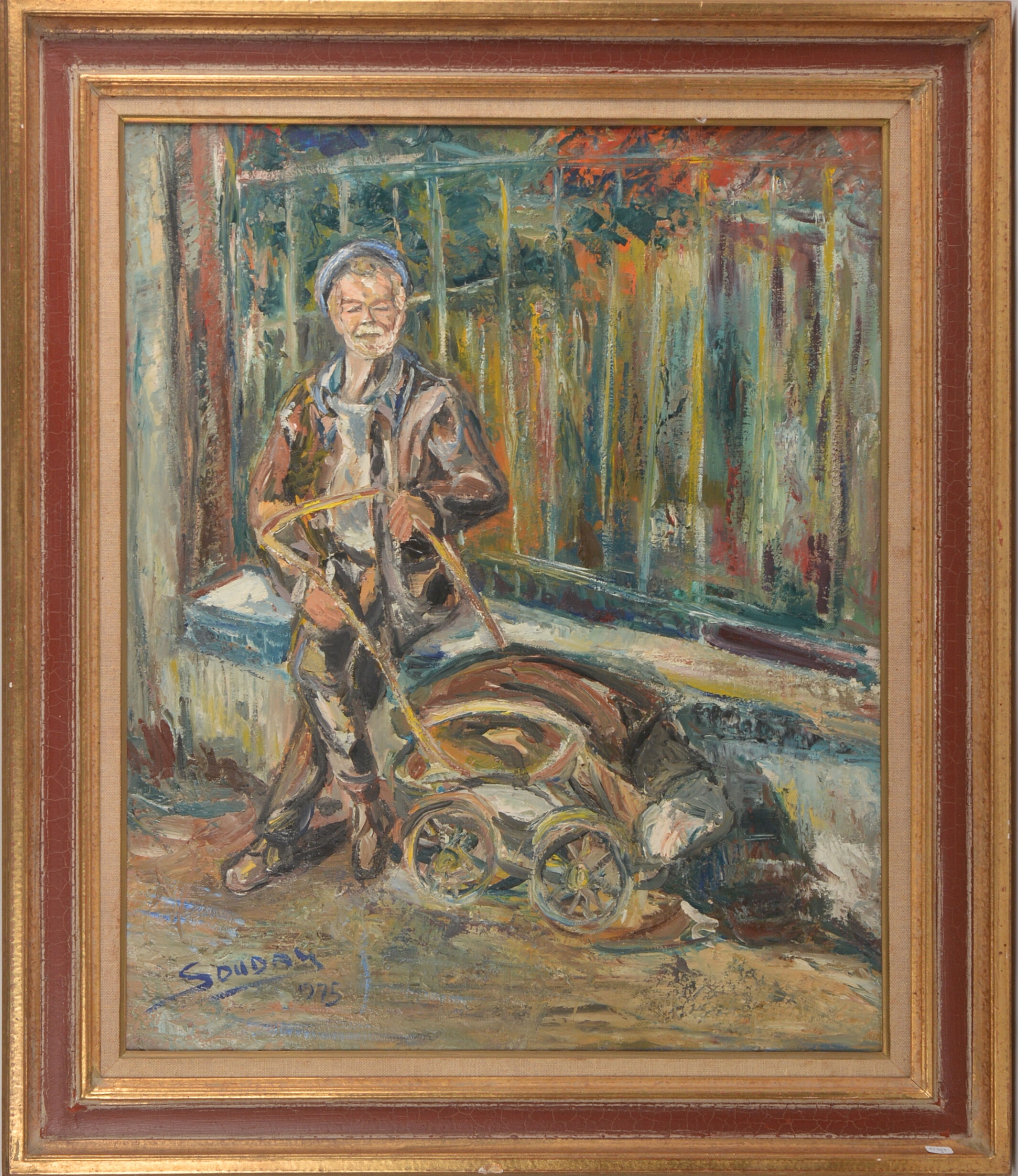 Artwork by Patrick Souday, LE CLOCHARD ET SA POUSSETTE, Made of Oil on canvas