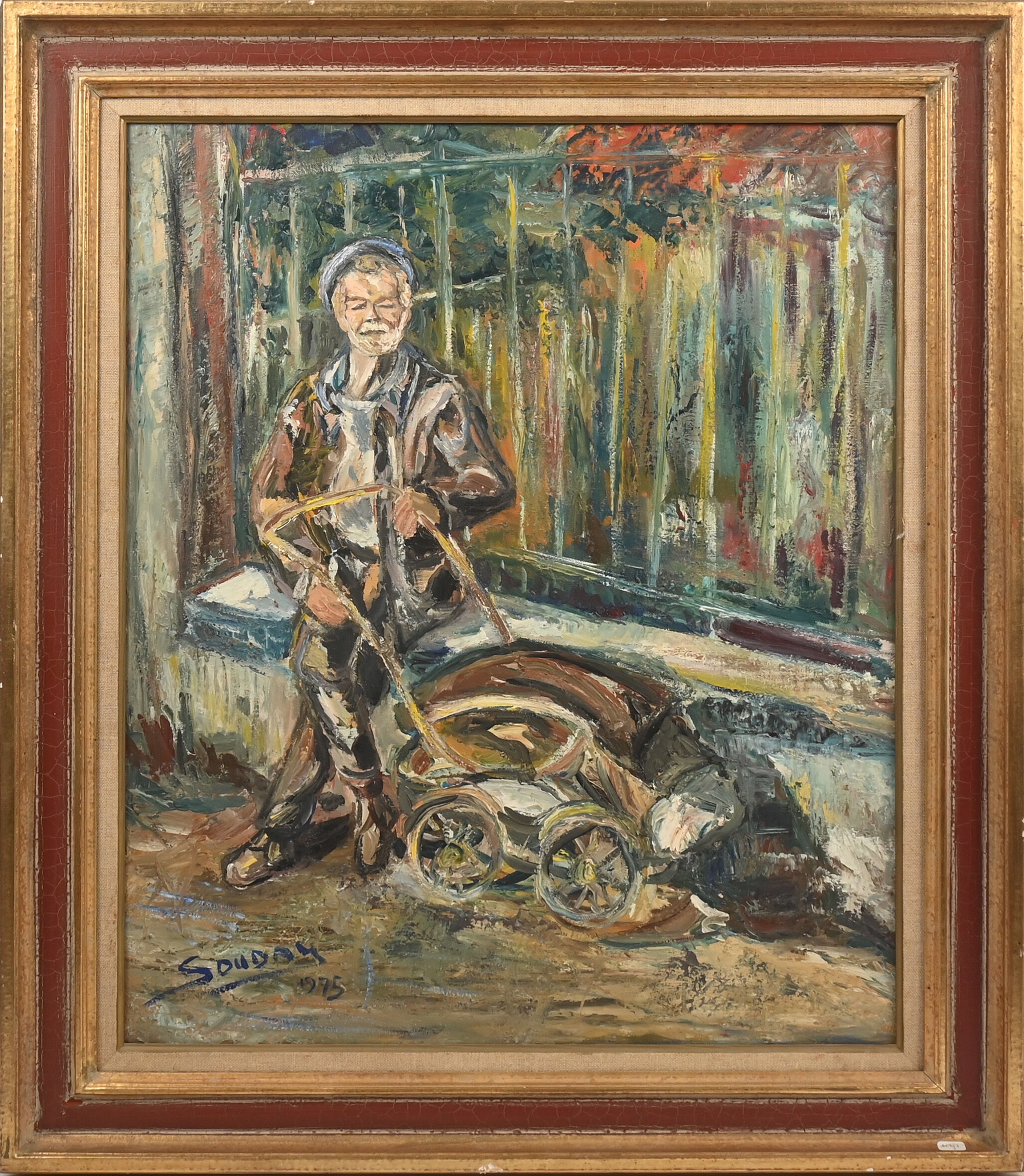 Artwork by Patrick Souday, LE CLOCHARD ET SA POUSSETTE, Made of Oil on canvas