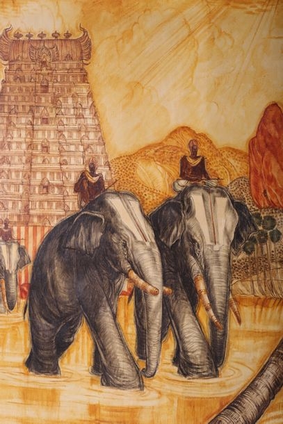 Artwork by André Maire, The sacred elephants in Madurai, Made of Oil on canvas