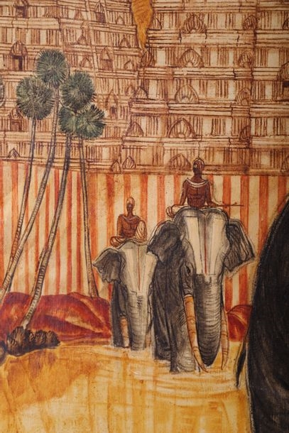 Artwork by André Maire, The sacred elephants in Madurai, Made of Oil on canvas
