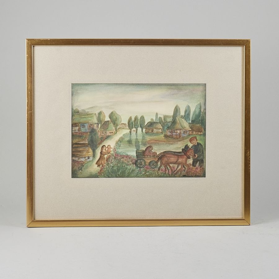 Artwork by Marian Kozera, Bönder i landskap, Made of Watercolor