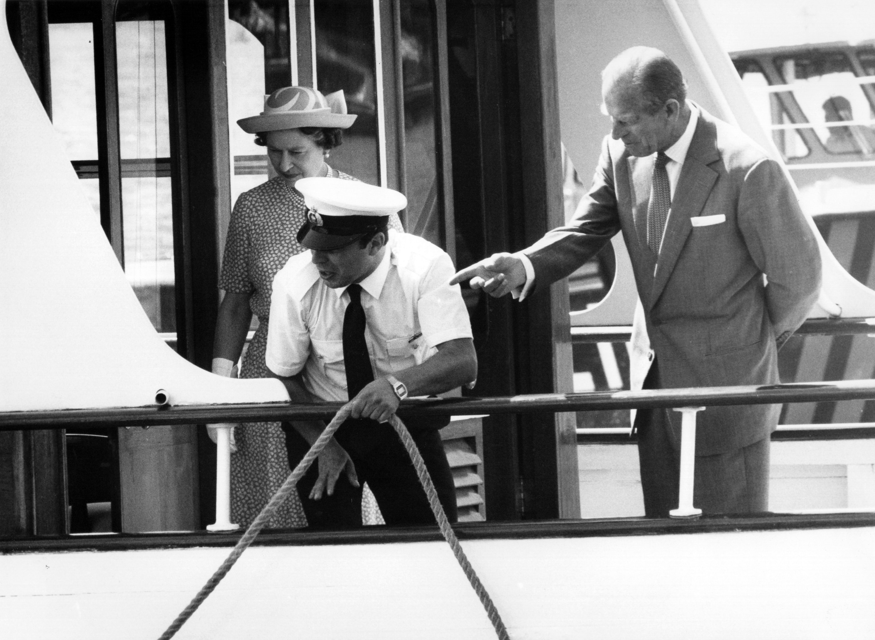 Artwork by Anton Cermak, Queen Elizabeth and Duke of Edinburgh onboard the Captain Phillip in Sydney Harbour, 1986, Made of gelatin silver print