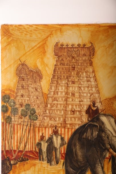 Artwork by André Maire, The sacred elephants in Madurai, Made of Oil on canvas
