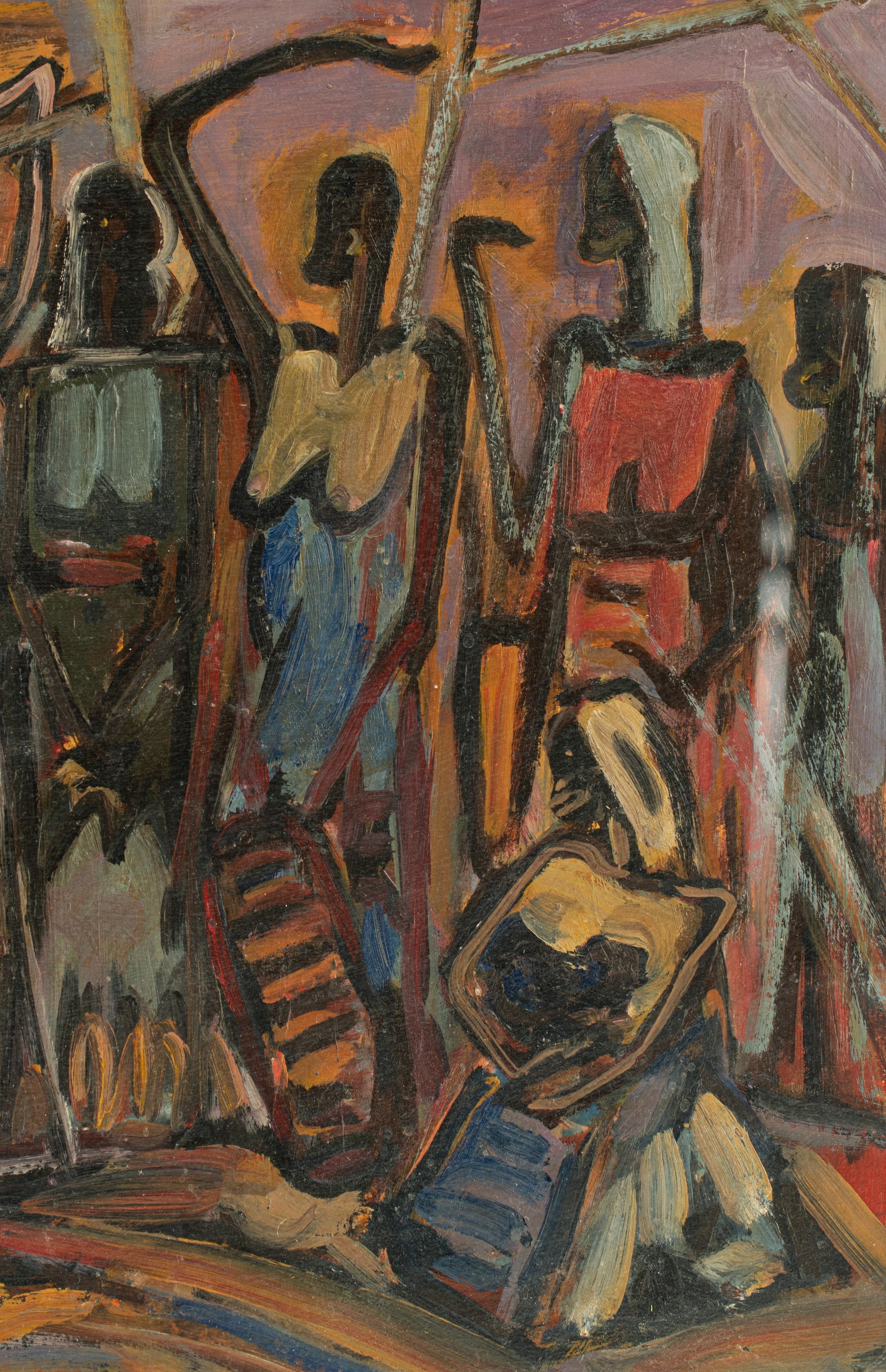 Artwork by Floris Jespers, animated scene in Congo, Made of oil on board