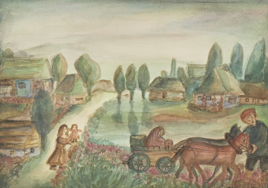 Artwork by Marian Kozera, Bönder i landskap, Made of Watercolor