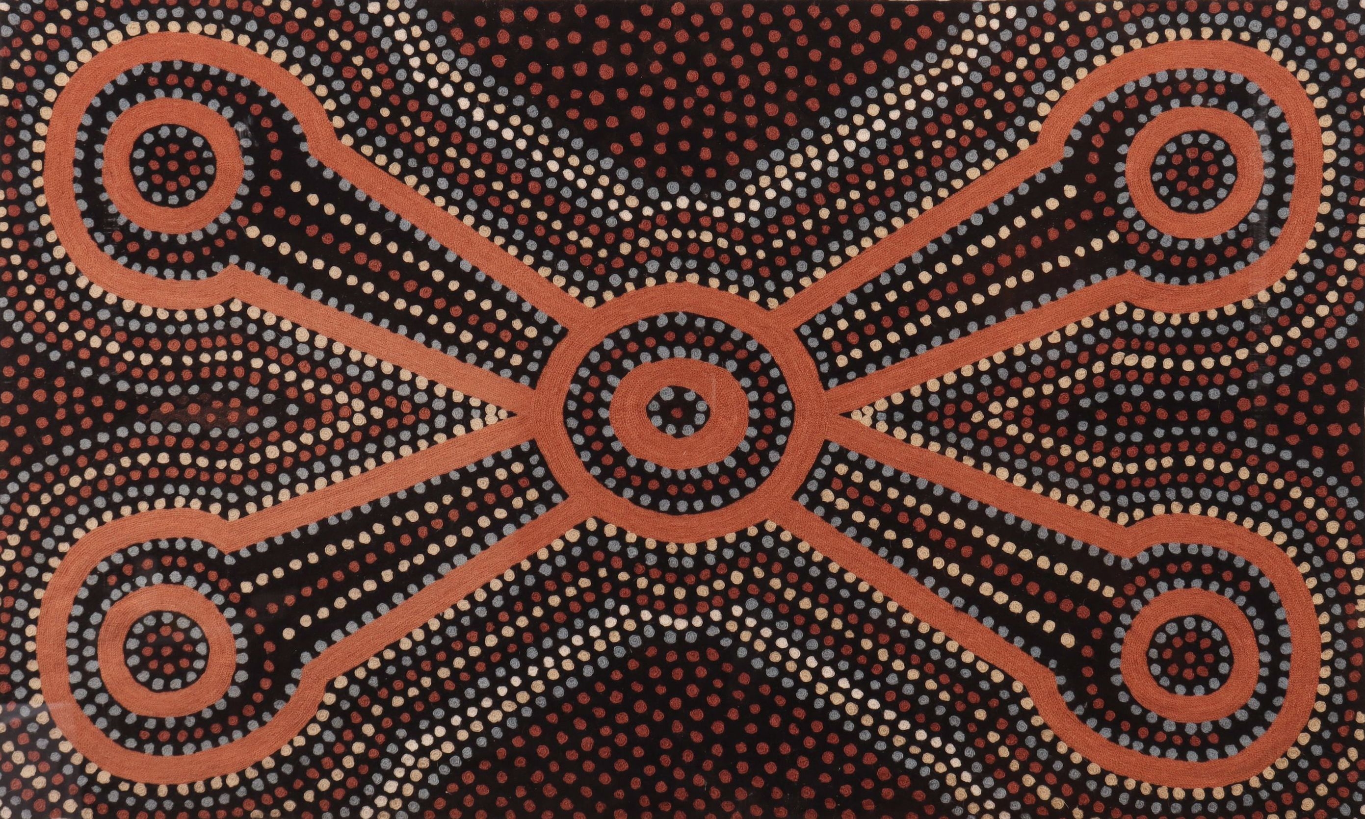 Artwork by Kanginy George, Meeting Place, Made of Chain Stitched Hand Dyed Wool