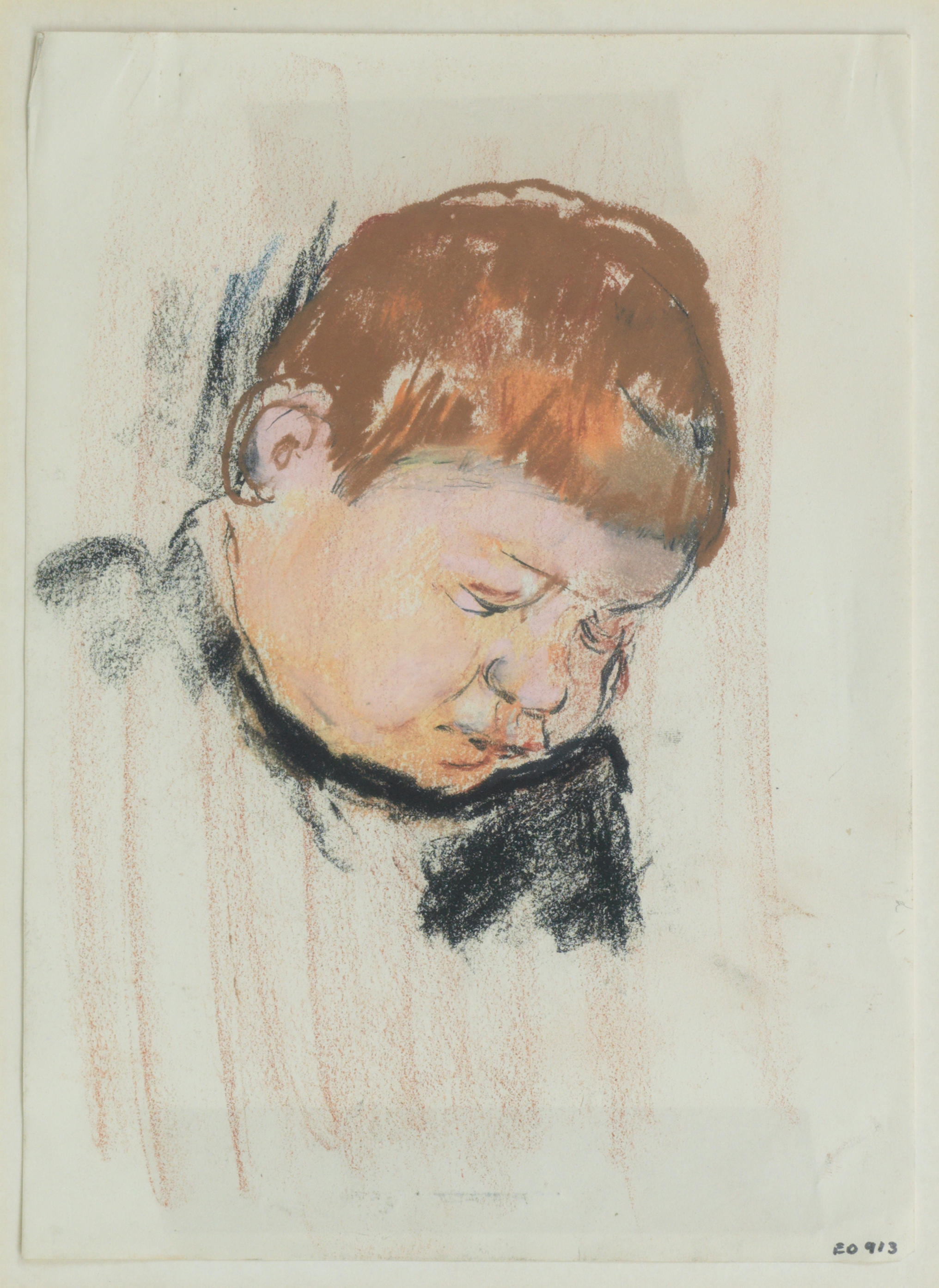 Artwork by Joan Kathleen Hardy Eardley, Head of a boy with red hair, Made of pastel