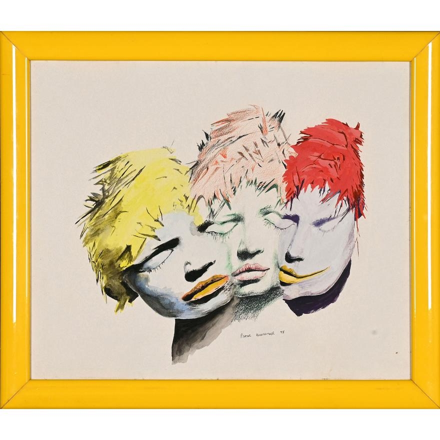 Artwork by Pieter Koekemoer, Conjoined Faces, Made of pastel and watercolour on paper