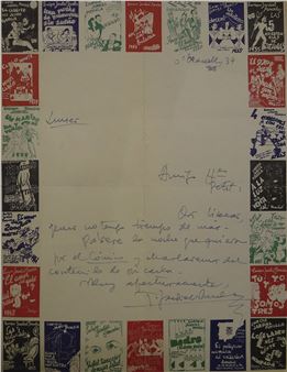 Carta autógrafa sobre papel del autor - Enrique Jardiel Poncela