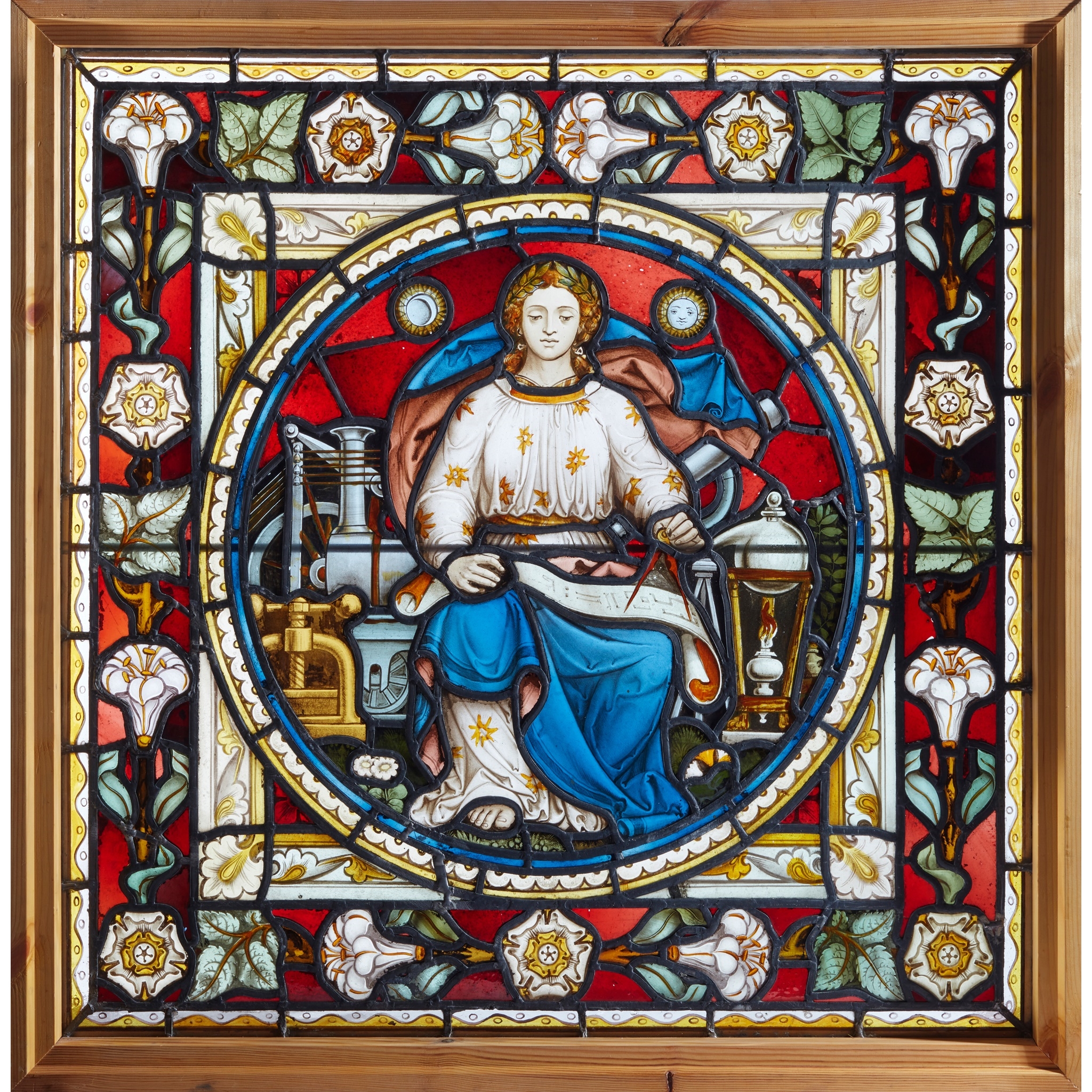 'SCIENCE': GOTHIC REVIVAL STAINED GLASS PANEL. by John Richard  Clayton, CIRCA 1865