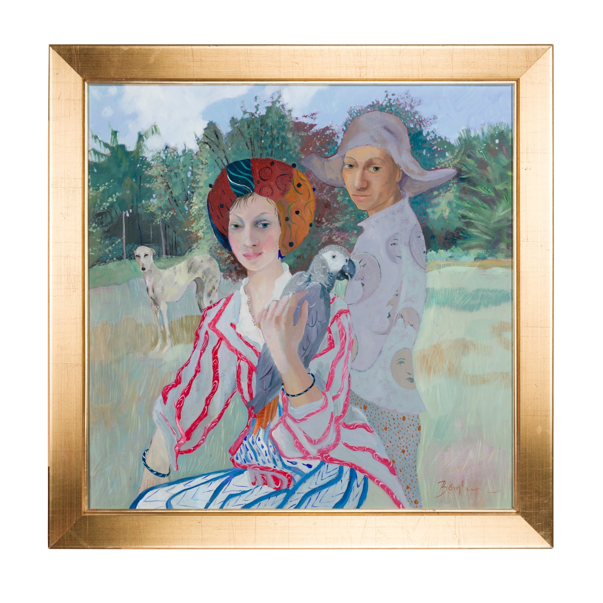 Artwork by Brenda Lenaghan, A SILVER PARROT, A DAPPLED GREYHOUND, Made of oil on board