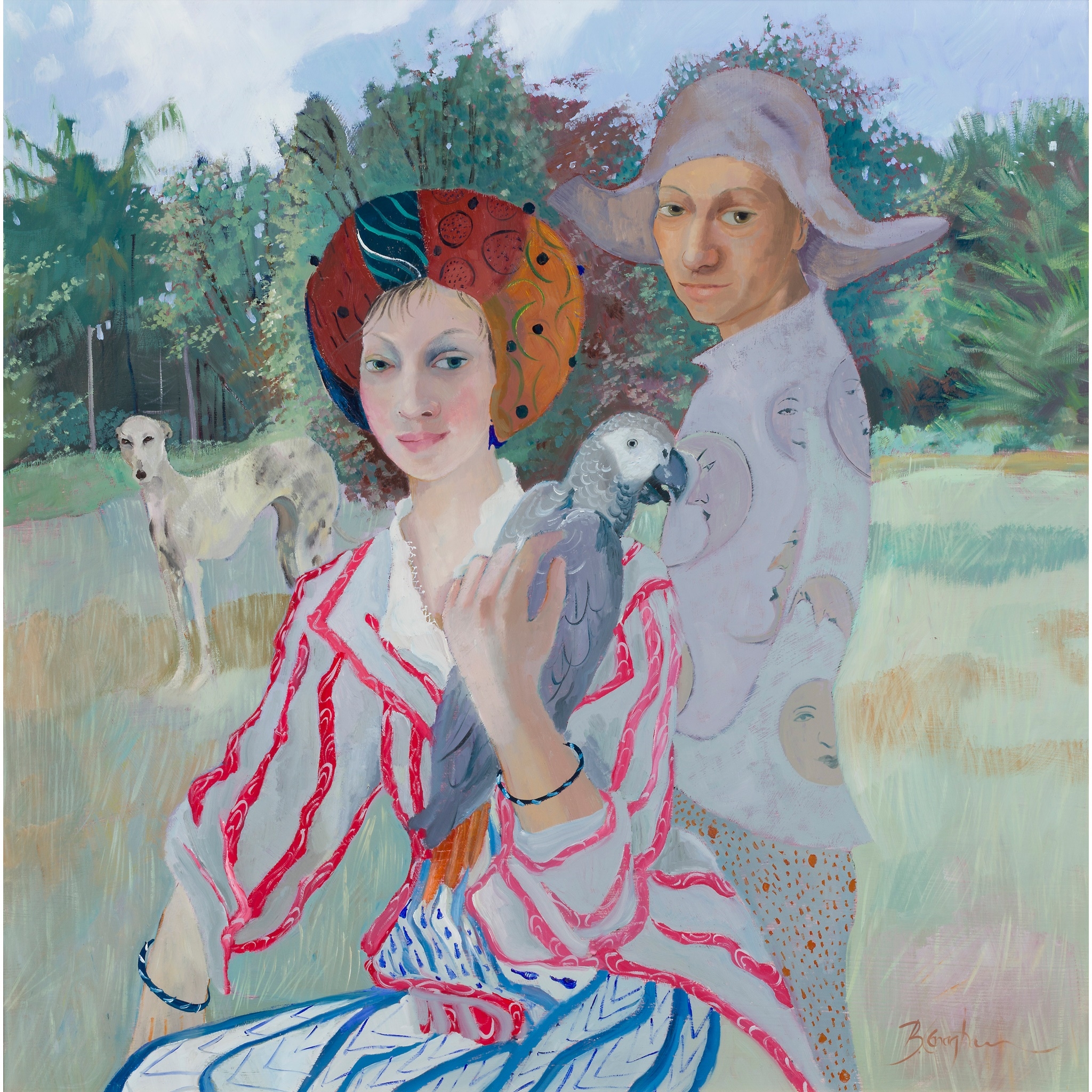 Artwork by Brenda Lenaghan, A SILVER PARROT, A DAPPLED GREYHOUND, Made of oil on board