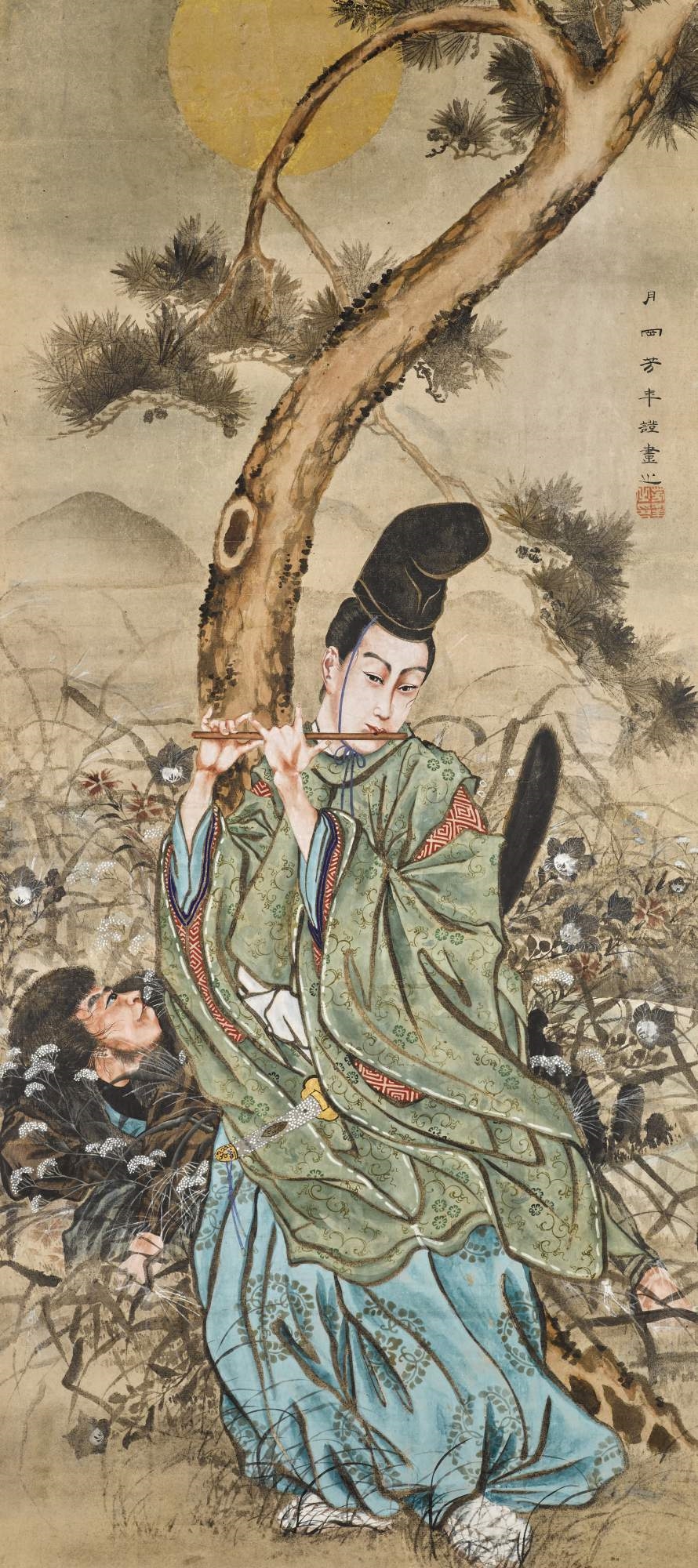 Tsukioka Yoshitoshi Fujiwara no Yasumasa Playing the Flute by