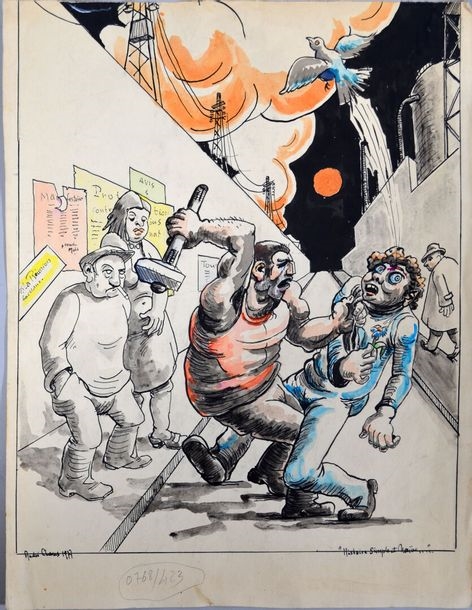 Artwork by André Claus, "Histoire simple et naïve", Made of Felt pen, ink and watercolor on paper