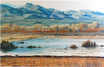 March scene with waterfowl and mountains - Jean Morgan George