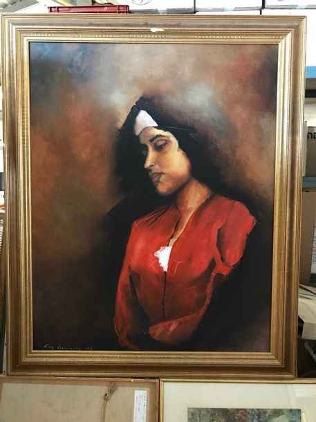 Artwork by Kim Bennani, Woman with red bodice, Made of Oil on canvas