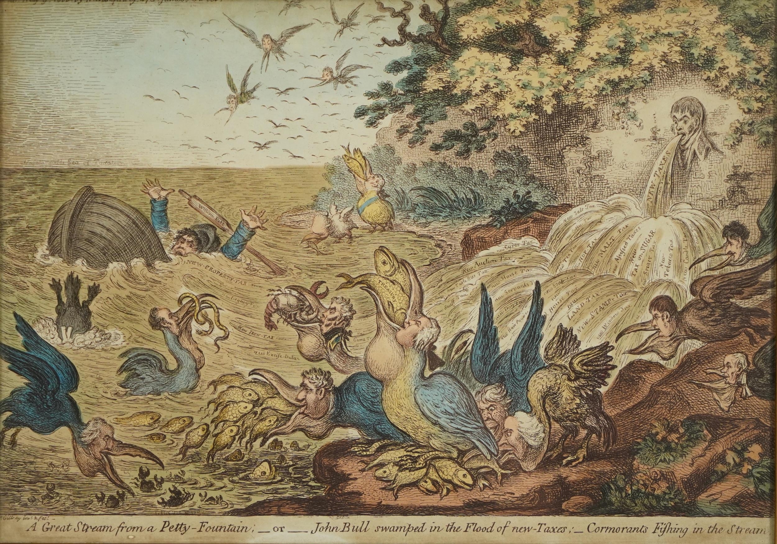 A Great Stream from a Petty Fountain or John Bull Swamped in the Flood of New Taxes by James Gillray