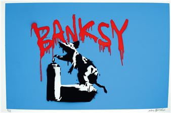 Not Banksy | Rat with Spray Can on Blue Background (2022) | MutualArt
