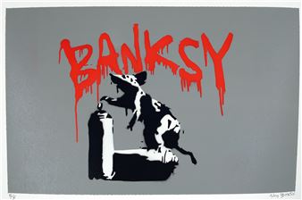 Not Banksy | Rat with Spray Can on Gray Background (2022) | MutualArt