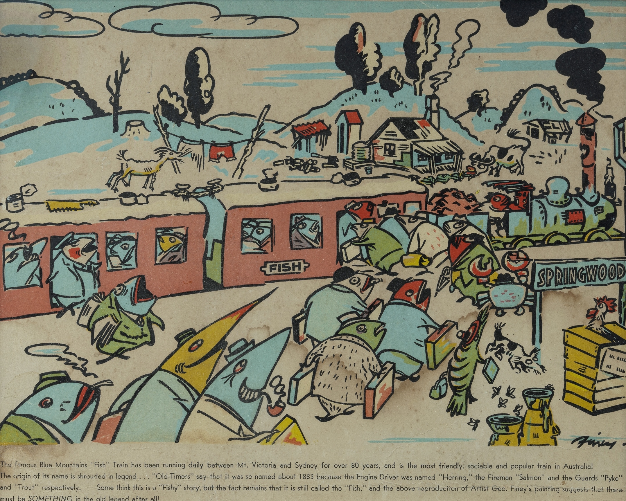George Finey | Depicts the Sydney bound ‘Fish' at Springwood Station ...