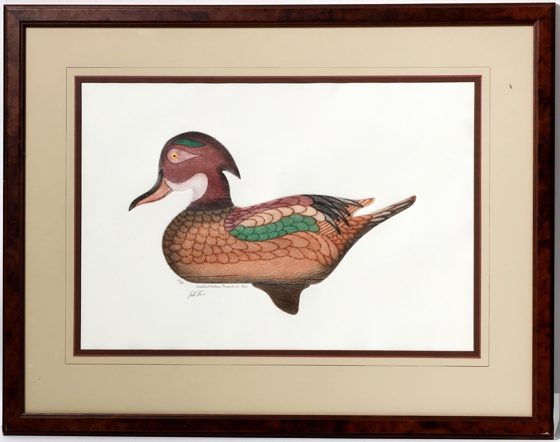 Print of Famous Painting: "Wood Duck Hen Decoy" by Arthur Nevin, Circa 1960
