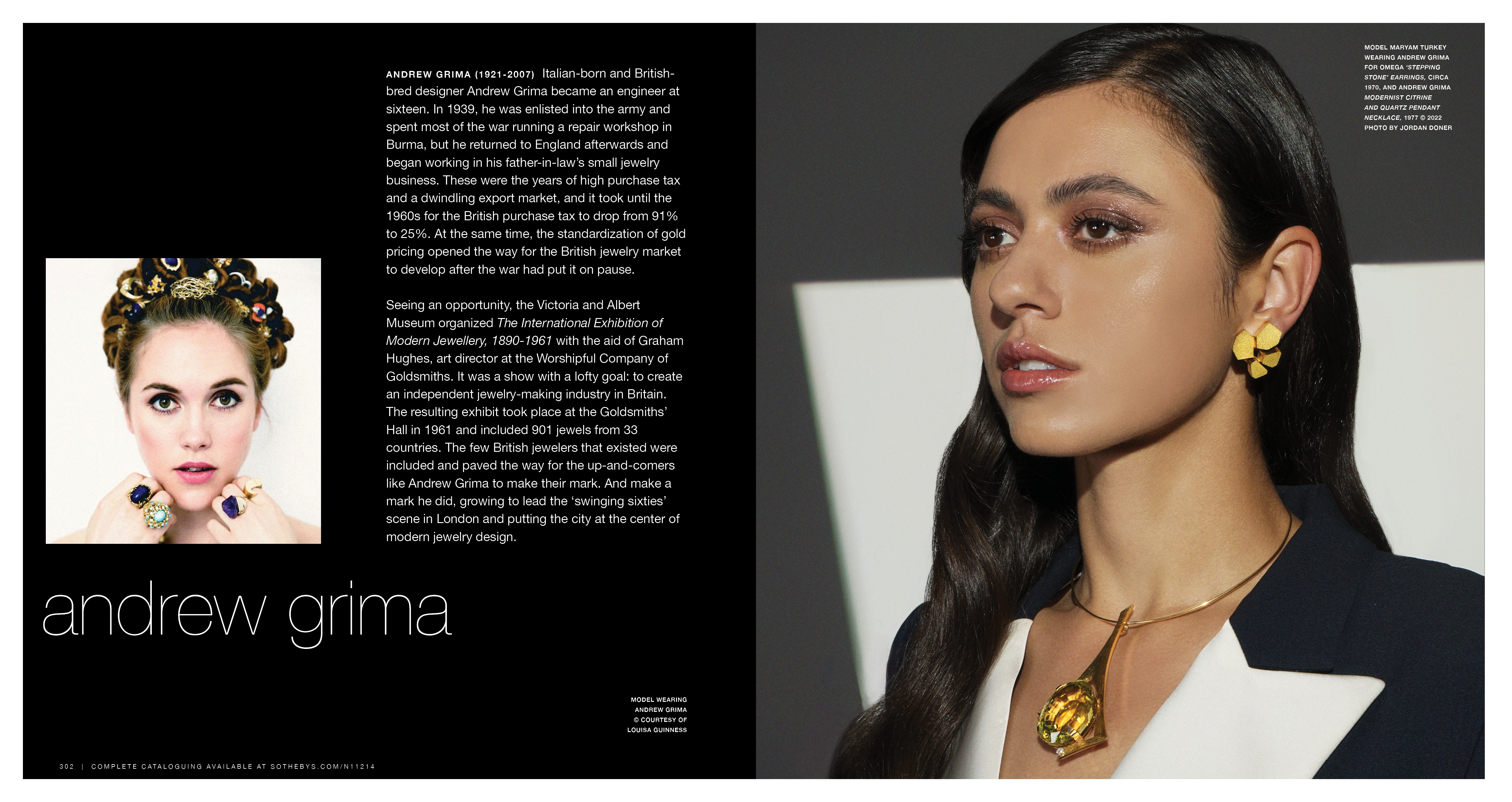 Artwork by Andrew Grima, Modernist Citrine and Quartz Pendant Necklace, Made of engraved yellow gold