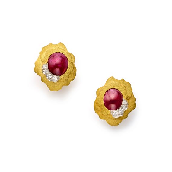 Pair of Ruby and Diamond Earrings