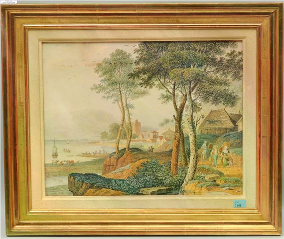 Belebte Küstenlandschaft mit Fischerdorf - Philip-Heinrich Dunker
