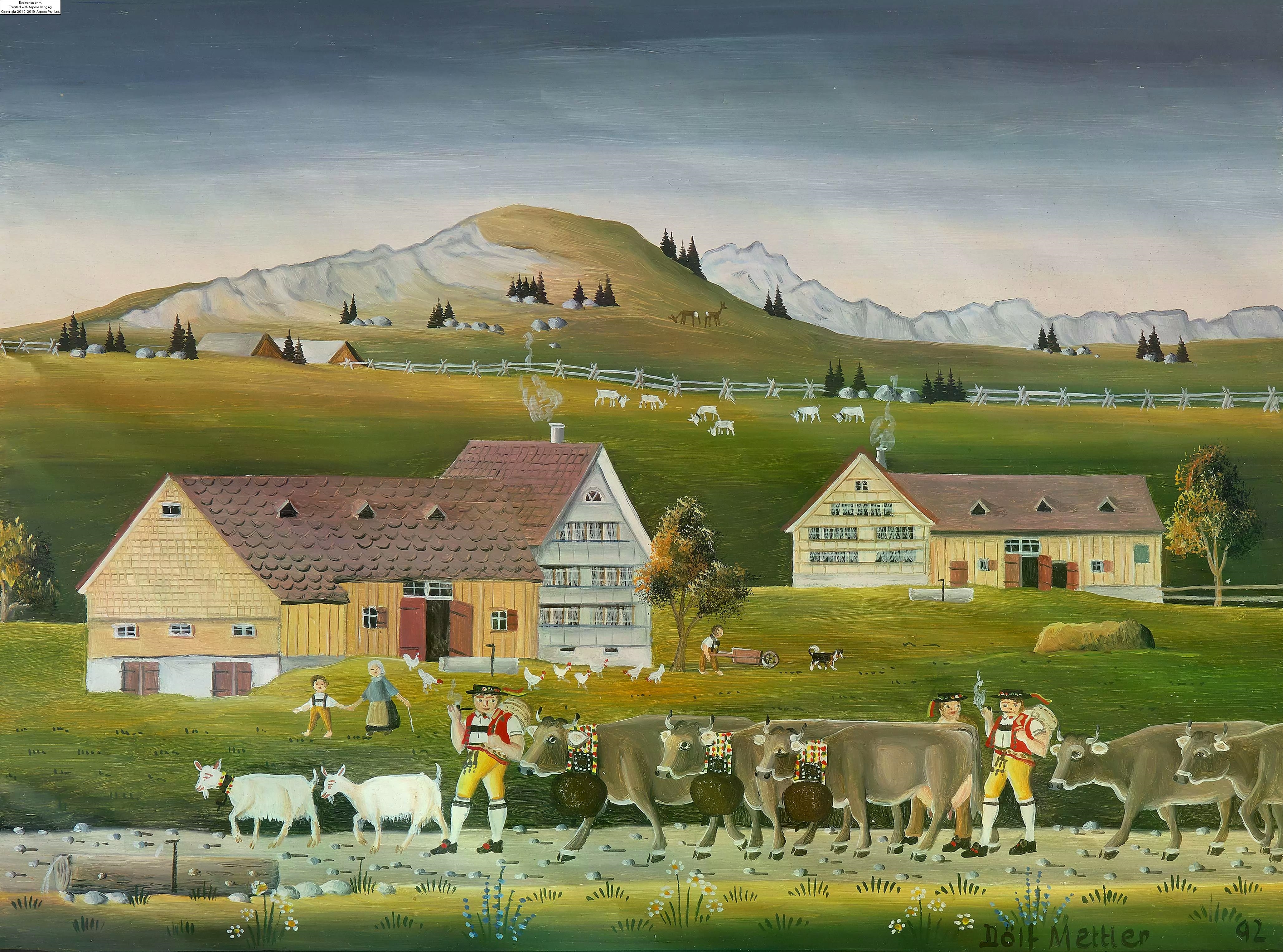 Artwork by Dölf Mettler, Kleine Alpfahrt, Made of oil on hardboard