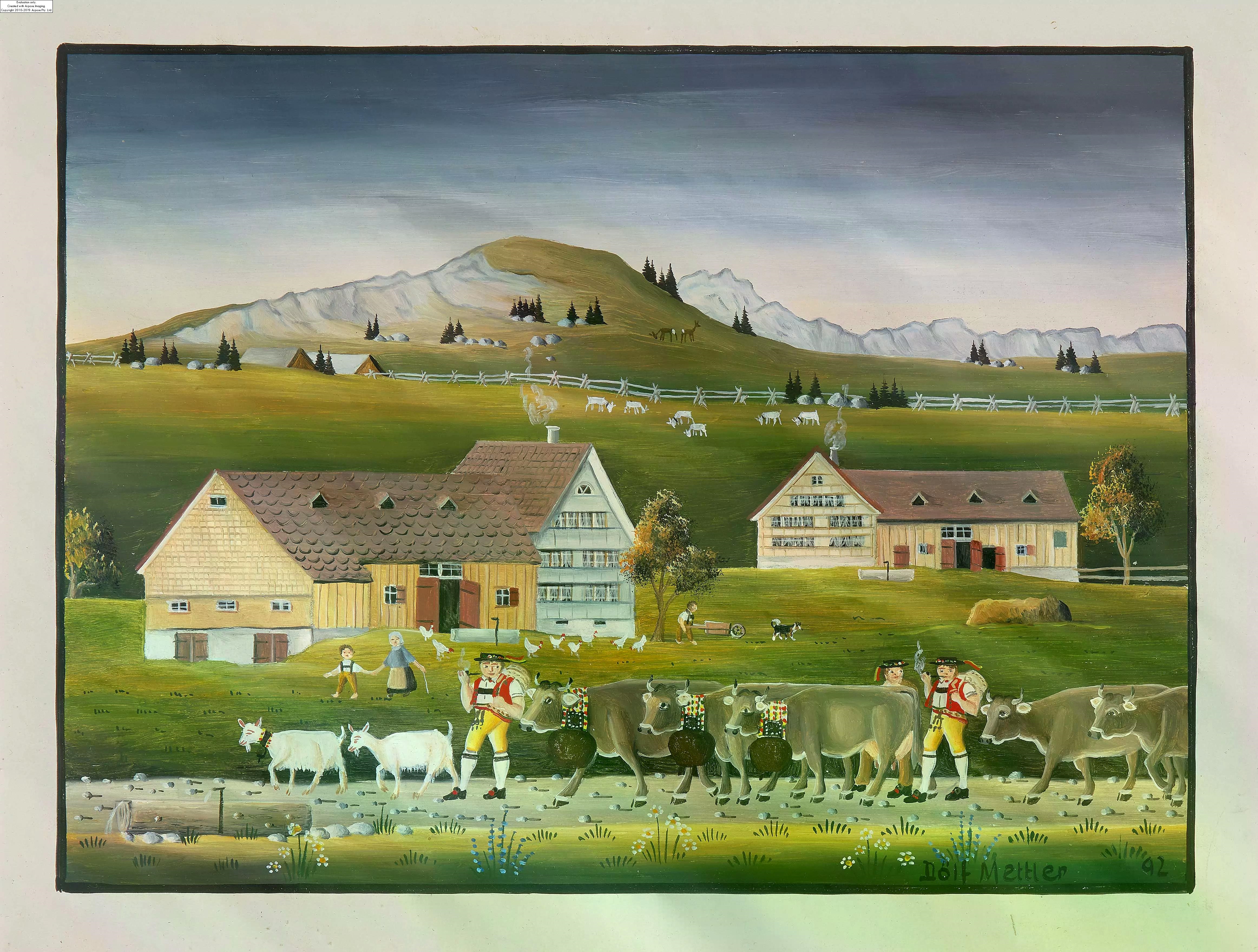 Artwork by Dölf Mettler, Kleine Alpfahrt, Made of oil on hardboard