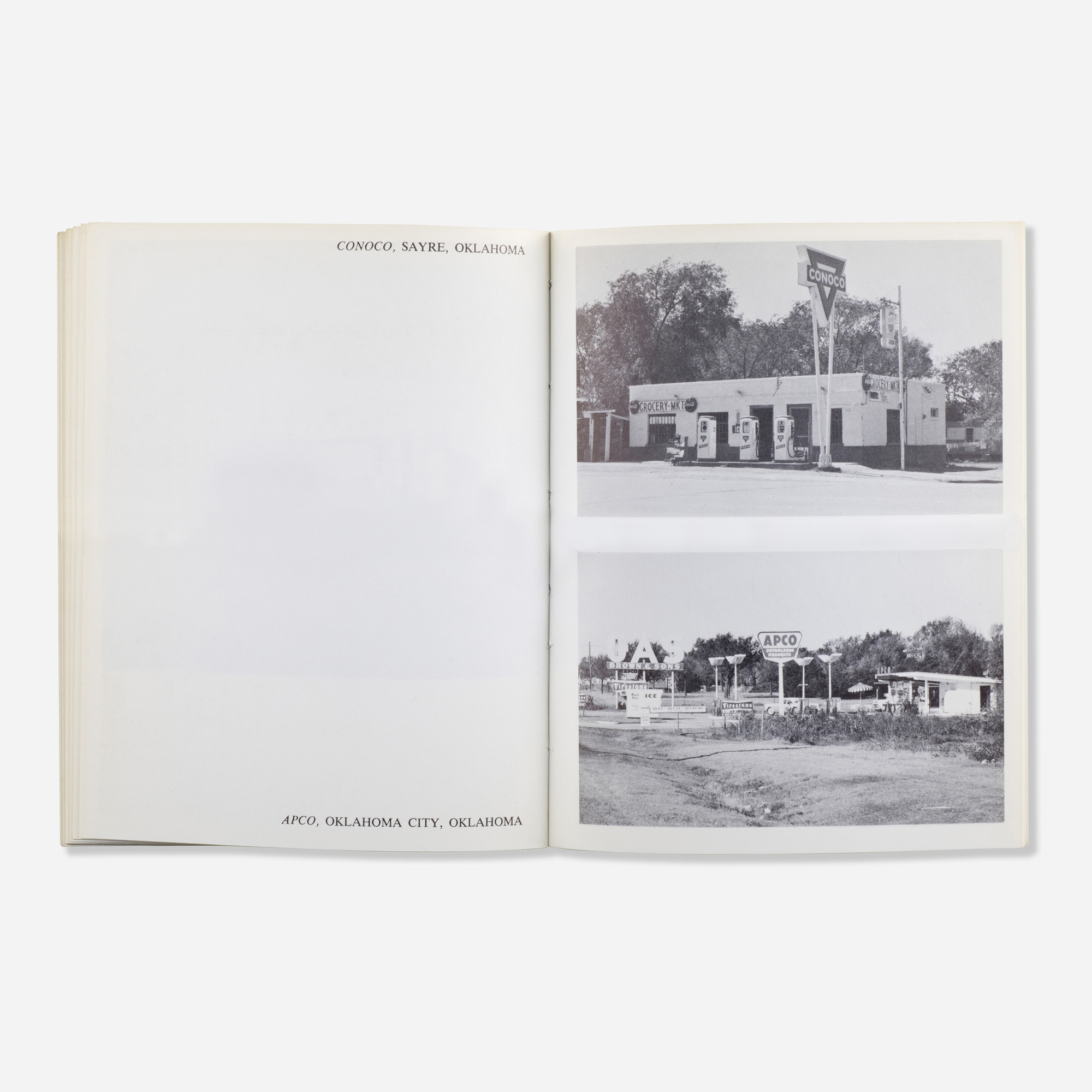 Artwork by Ed Ruscha, Twentysix Gasoline Stations, Made of black offset  printing on white paper in bound book