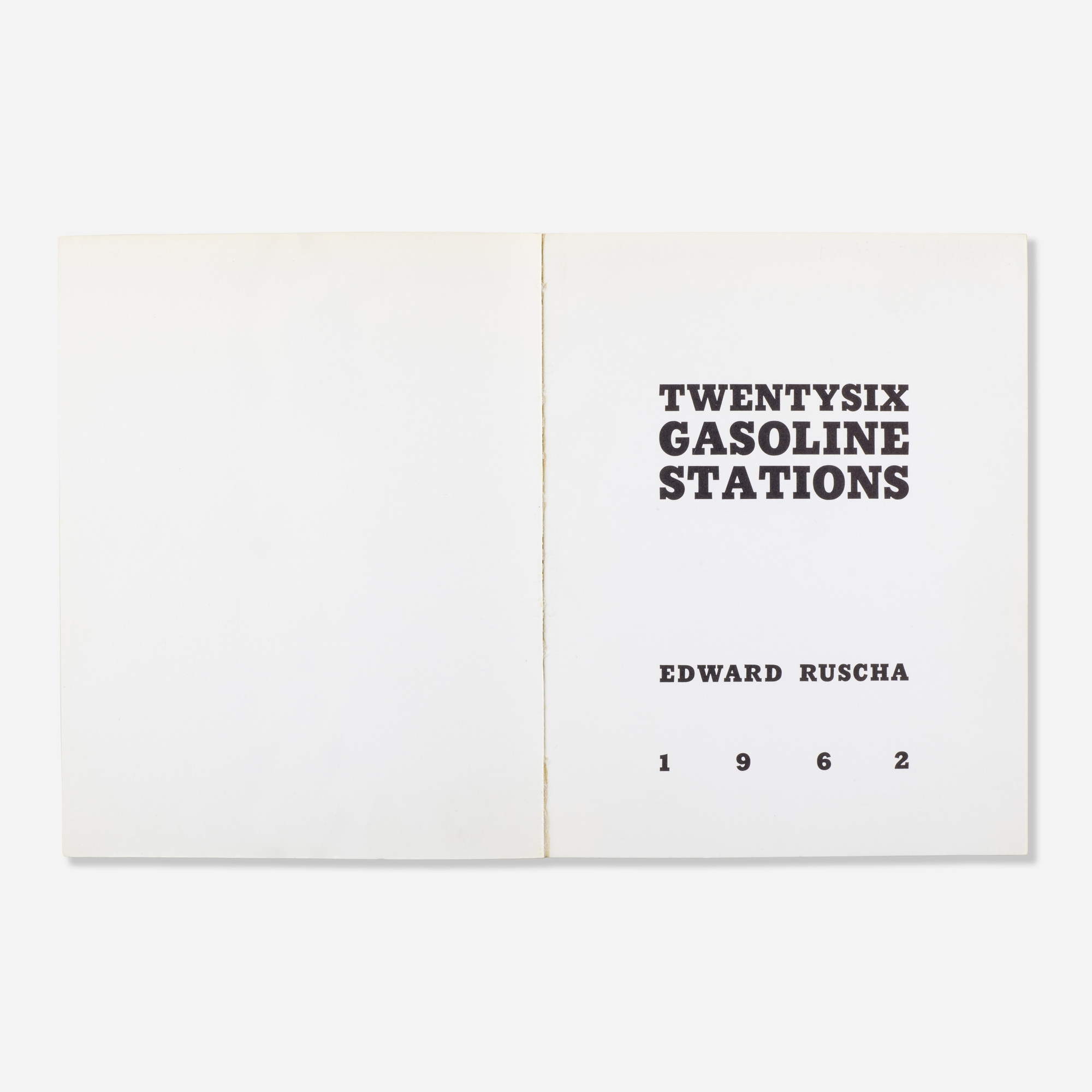 Artwork by Ed Ruscha, Twentysix Gasoline Stations, Made of black offset  printing on white paper in bound book
