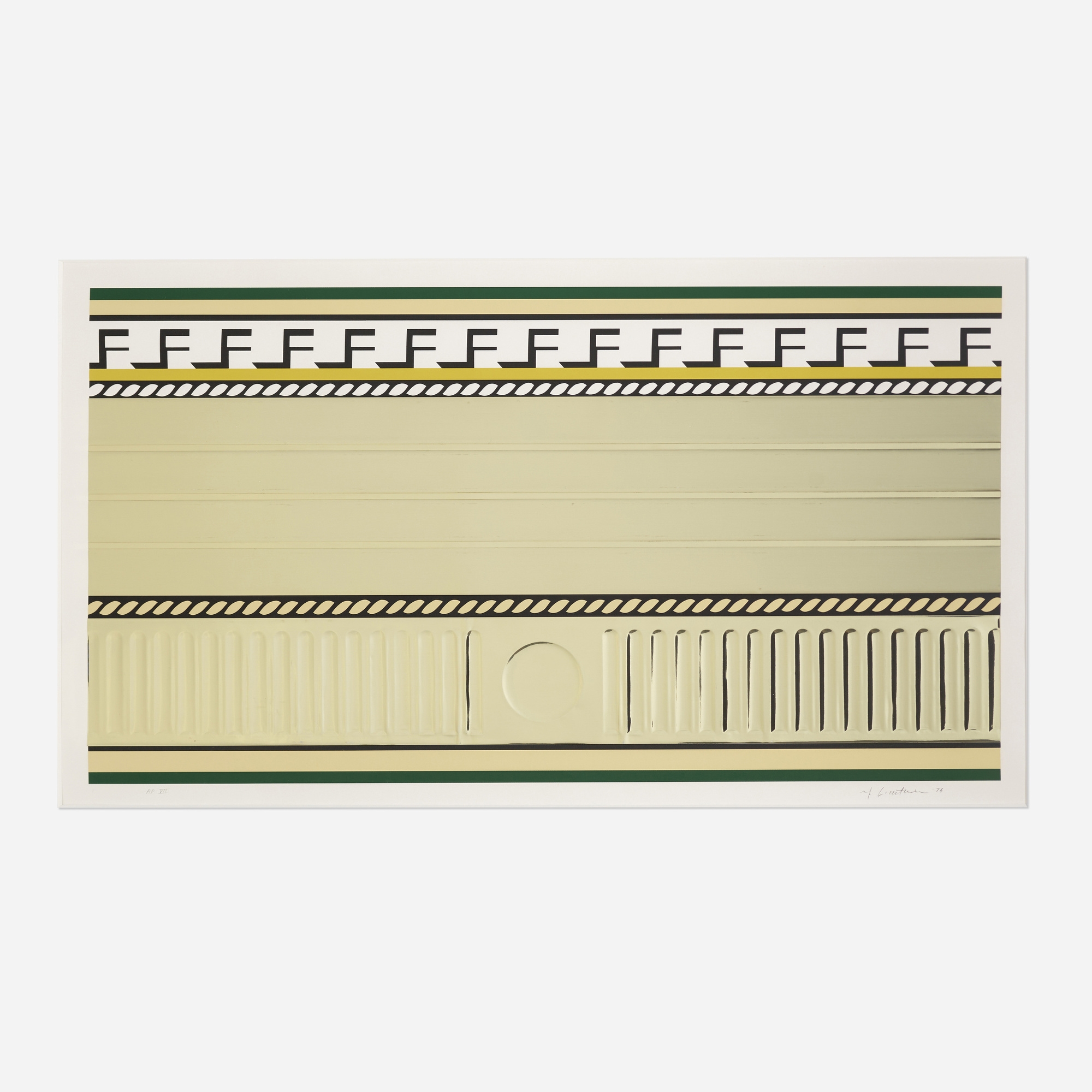 Artwork by Roy Lichtenstein, Entablature III from the Entablature series, Made of screenprint, lithograph and collage in colors with embossing on BFK Rives