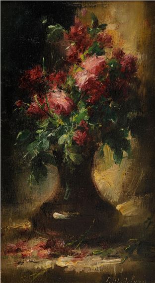Frans Mortelmans | Still life with red roses in a vase | MutualArt