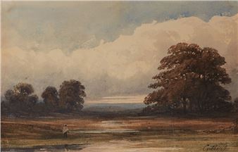 Landscape with a walker in a white jacket - Albert Cutbert