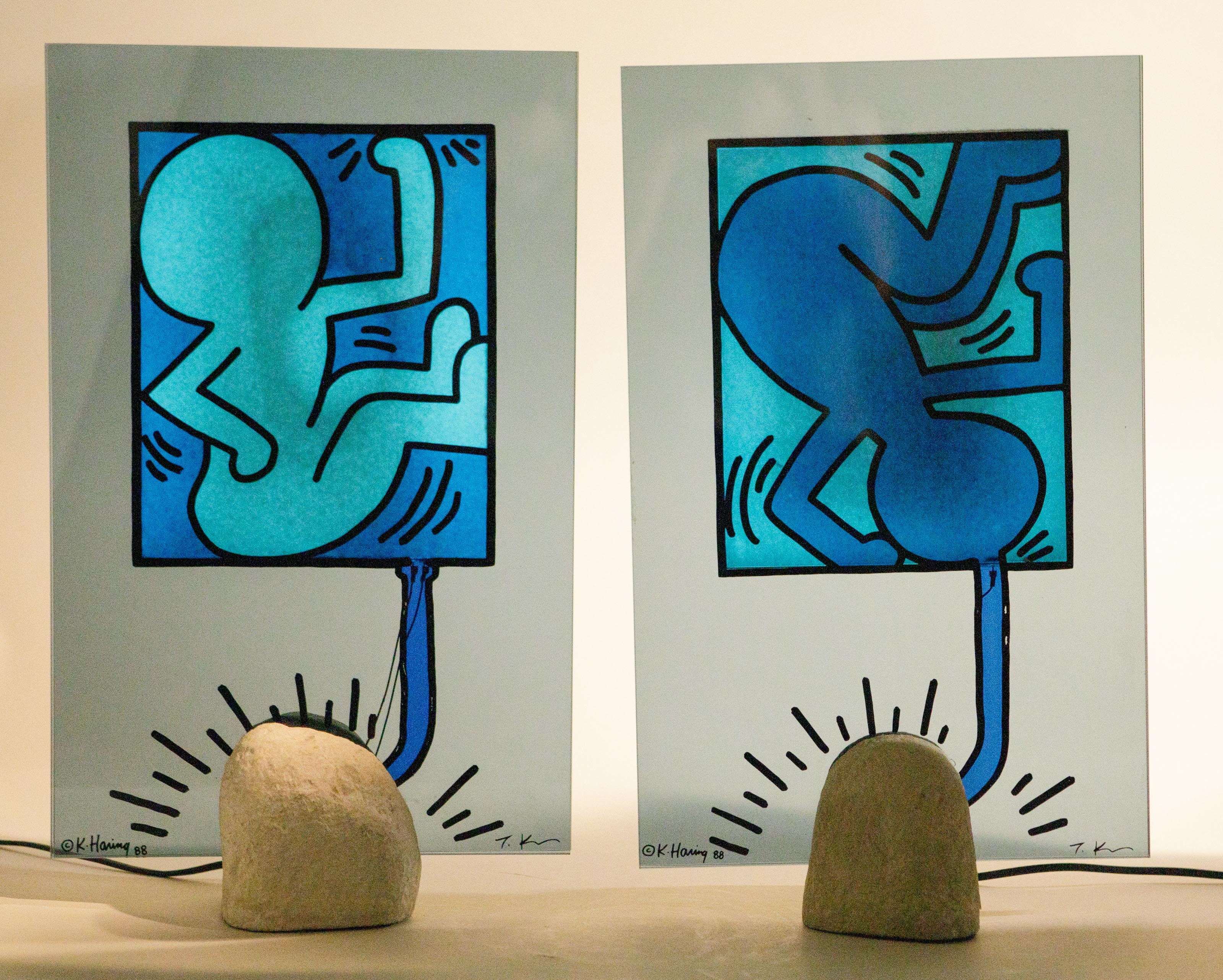 Artwork by Toshiyuki Kita, Keith Haring, Pair of table lamps, model 'On Taro' & 'On Giro', Made of Screen print