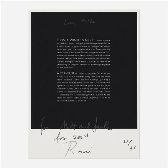 Roni Horn | If on a Winter's Night (1974 - 2004) | MutualArt