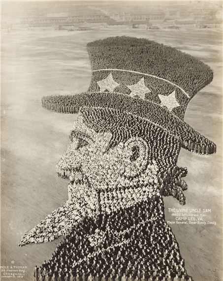A group of 5 patriotic "living photographs," each comprised of thousands of soldiers. by John D. Thomas, 1918-1919