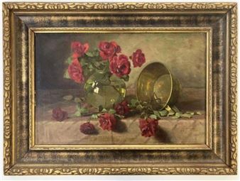 Roses in a glass vase on a table - Johan Jan Damme