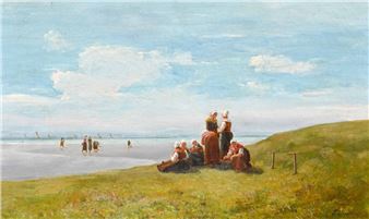 Fishing on Foot with a Regatta Background - Alfred W. Philippe Flipsen