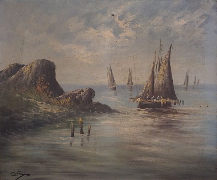 Henri Catrou | Fishing Sailboats on the Coast, | MutualArt