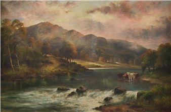 Cattle watering in a landscape - John W. Ogden