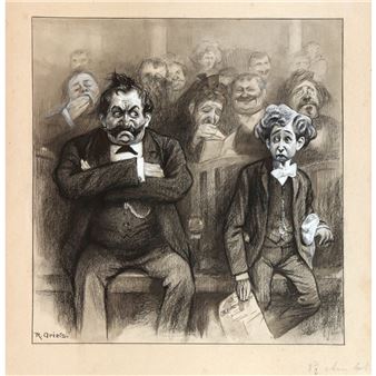 Korpulenter Herr mit Schnauzbart und junger verängstigter Mann - Rudolf Griess