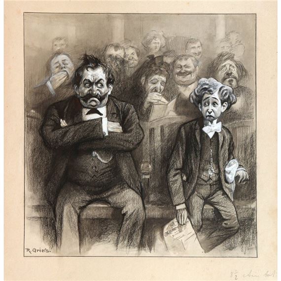 Korpulenter Herr mit Schnauzbart und junger verängstigter Mann by Rudolf Griess