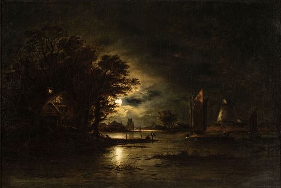 A Moonlit River Scene by John Berney Crome